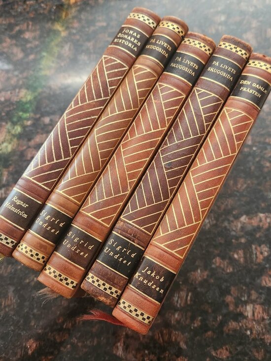 Other - 5 Our Homes Nordic Library Set 5 Gold Tooled Leather Bound Books Swedish 1931 32